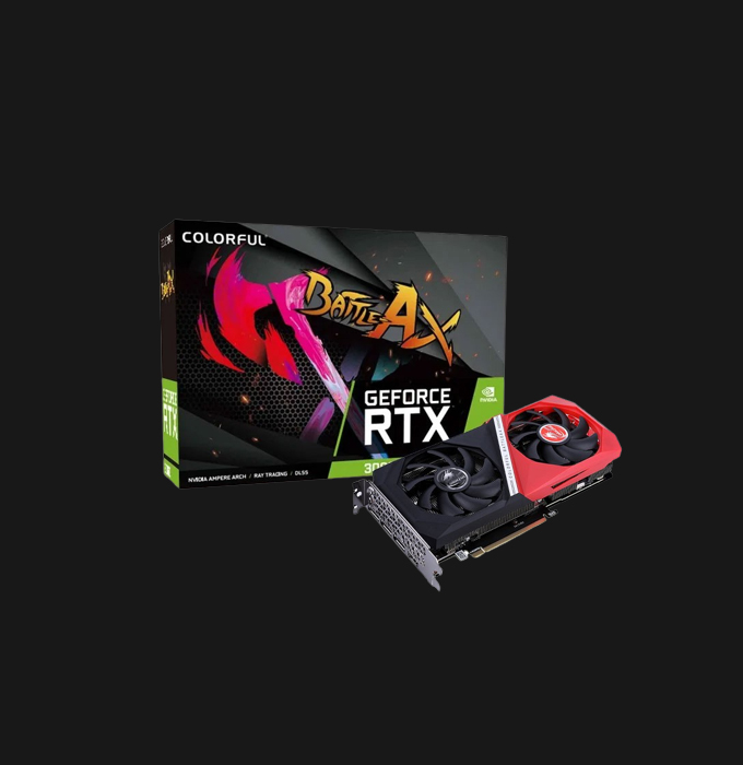 Colorful RTX 3050 • 12GB GDDR6 192 Bit Memory • 1320 MHz Base / 1777 MHz Boost • 3584 CUDA Cores • 3xDP/1xHDMI • Eye-Catching Black + Red Design 1.5 Years Full • Metal BattleAX Back Plate • Optimized Cooling with 2x 6mm Heat pipes Warranty: 1.5 Years Official