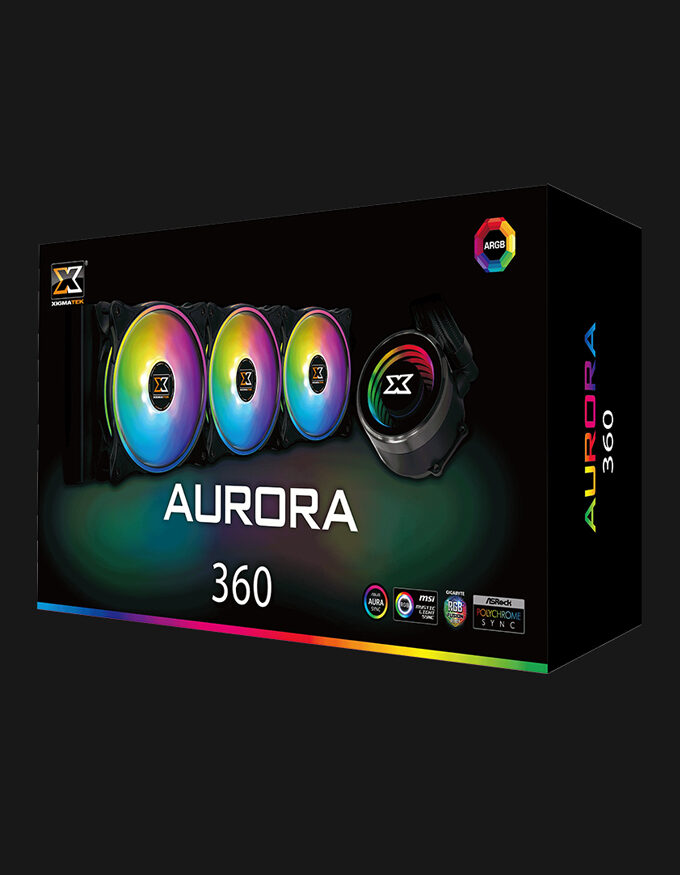 AURORA 360 Features: • Black Sleeved Cables, Super Strong, and Stylish Outlook • Ceramic Axle Bearing Guarantee Less Resistance & Super Long Service Life • Full Aluminum High-Density Water Channel Design • Support 3rd Party Addressable RGB Sync • Support Both Intel and AMD Sockets, Including TR4 (LGA 1700 Not Supported) • Top Grade Pure Copper Cold Plate Design • Xigmatek AT120 ARGB Powerful Fans with Remote Warranty: 2 Years Warranty Including Leak