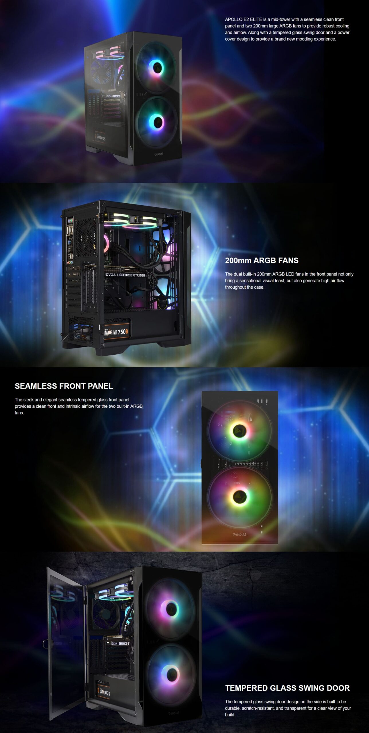 Gamdias Apollo E2 Elite Tempered Glass RGB Mid-Tower Chassis