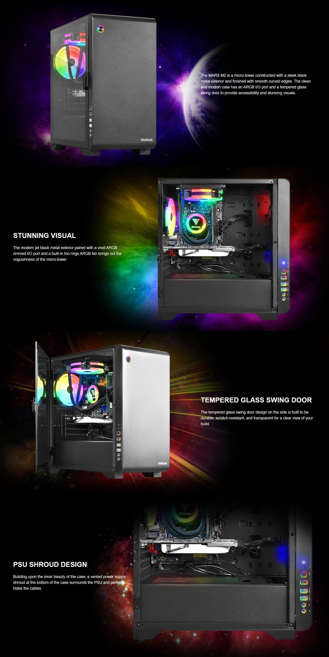 Gamdias Mars M2 Tempered Glass RGB Micro-Tower Chassis