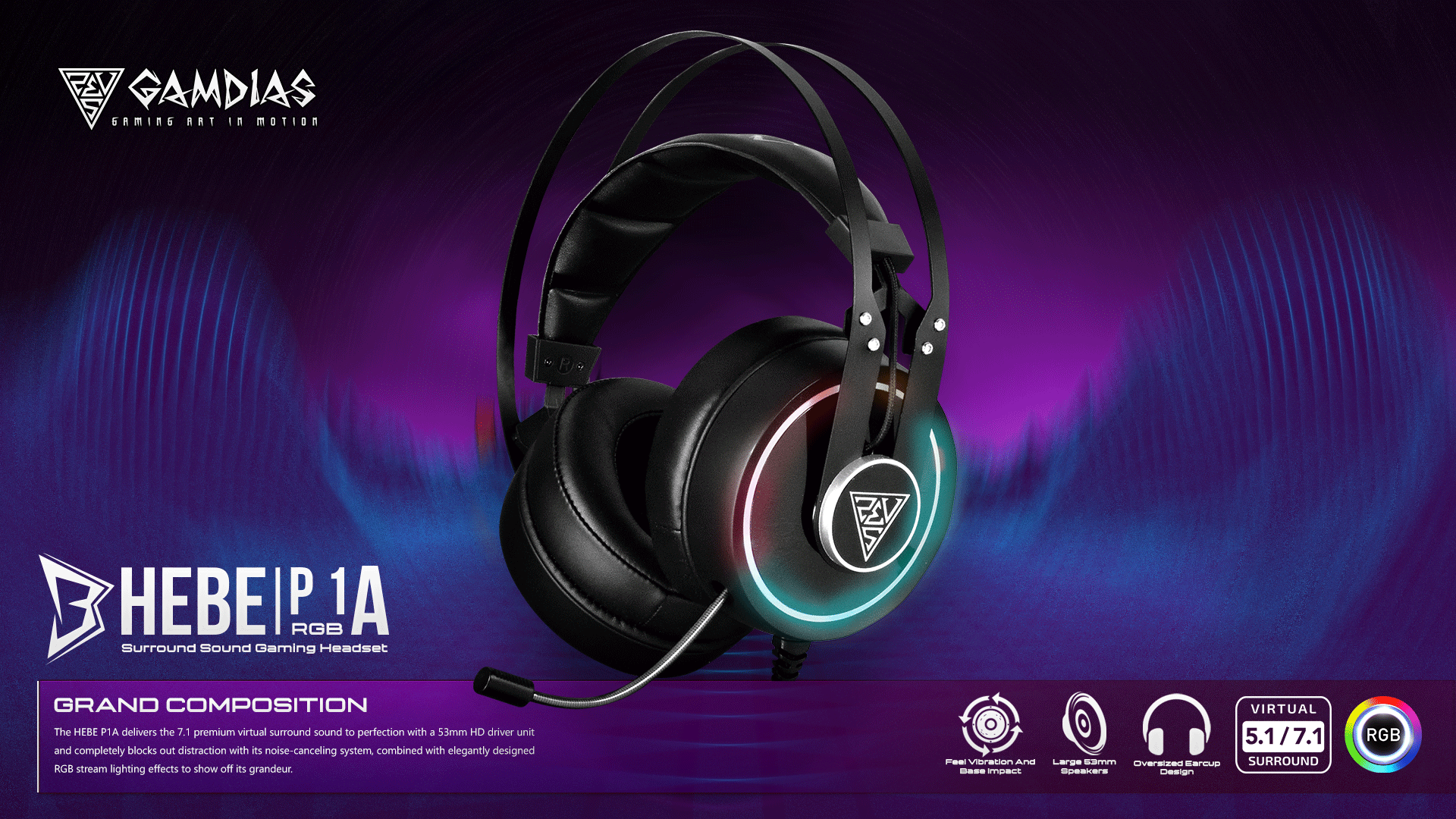 Gamdias Hebe P1A RGB Surround Sound Gaming Headset