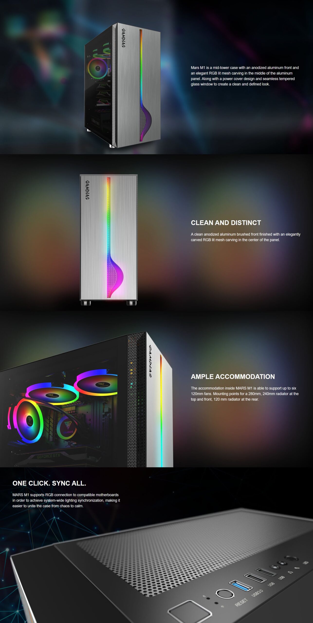 Gamdias Mars M1 Tempered Glass RGB Mid-Tower Chassis