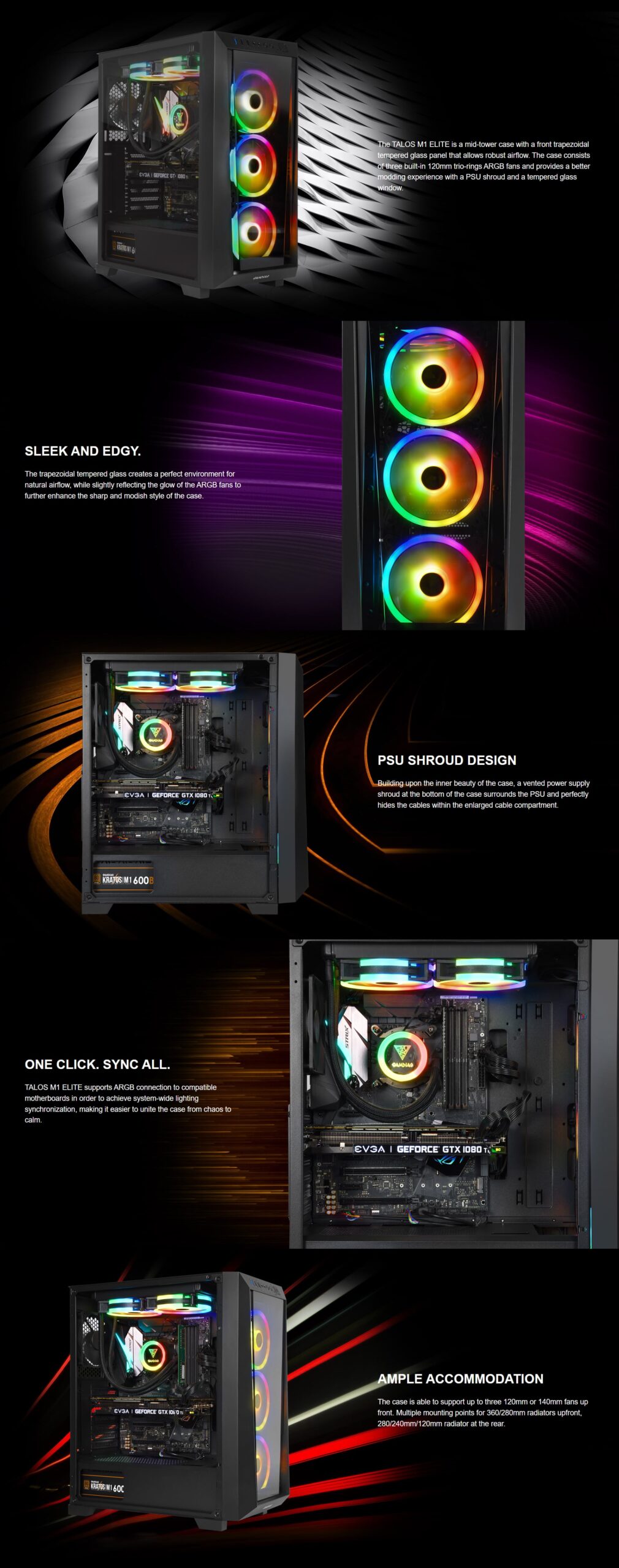 Gamdias Talos M1 Elite Tempered Glass RGB Mid-Tower Chassis