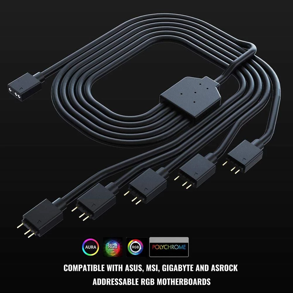 Flexible RGB Splitter Cable Addressable 3-Pin 5V ARGB 1 to 5